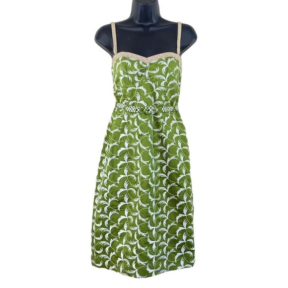 Nanette Lepore Embroidered Green Strapless Belted Midi Sheath Dress Sz S - Picture 3 of 16